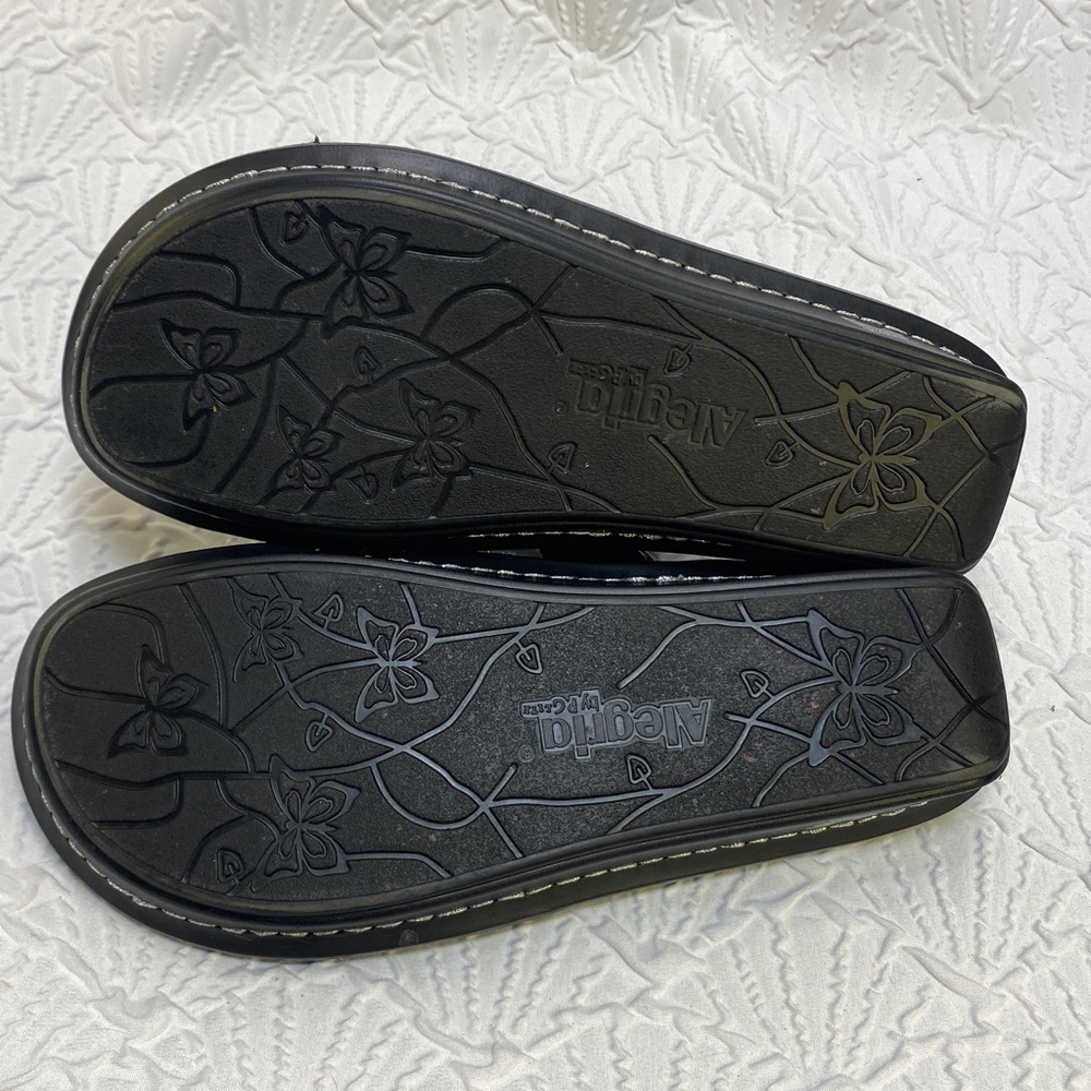 Alegria Victoriah Lustrous Black Strappy Leather Chiappetta Slide Sandals comfy - Picture 14 of 14